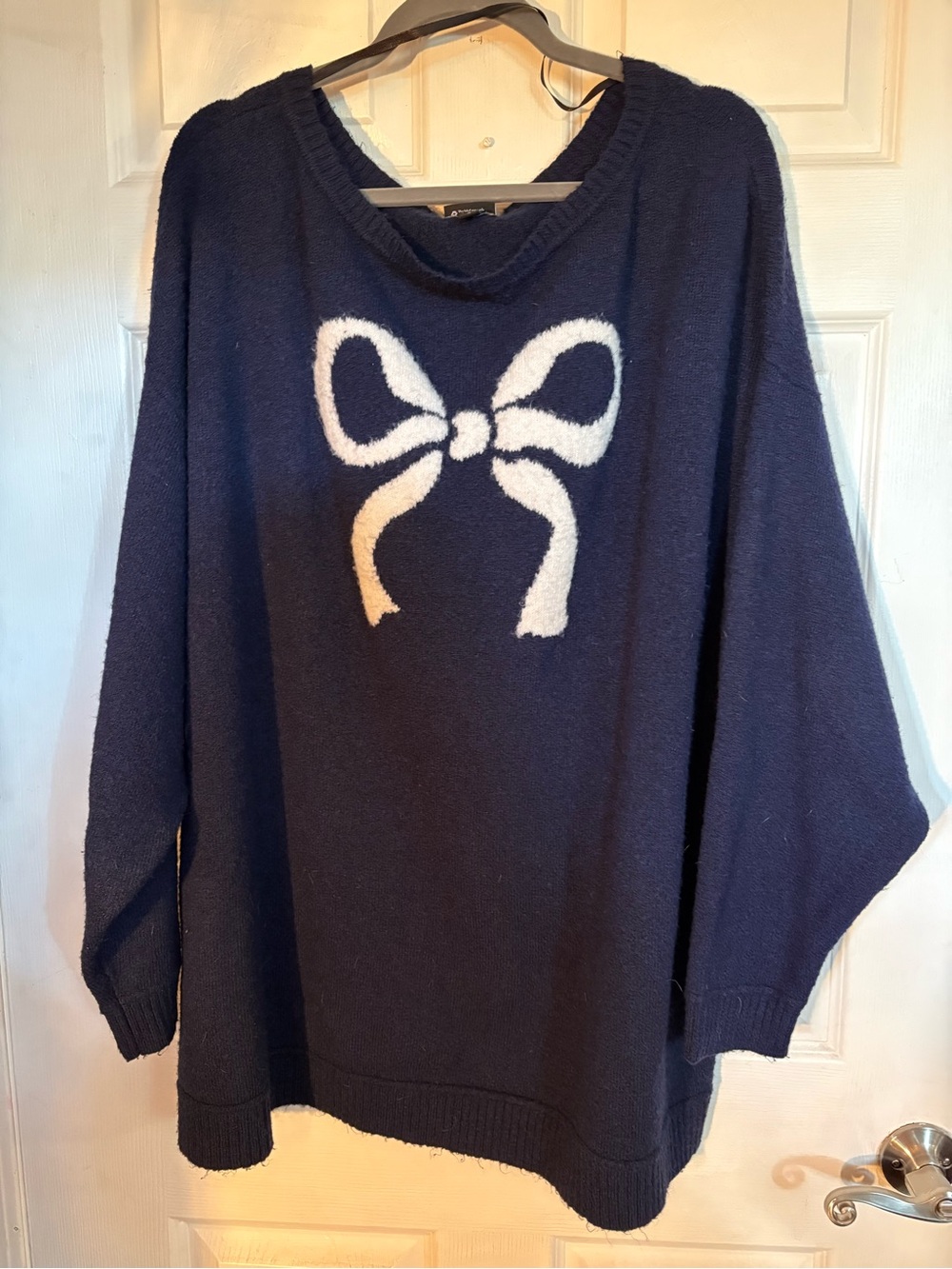 torrid Navy Sweater with Cream Bow Graphic